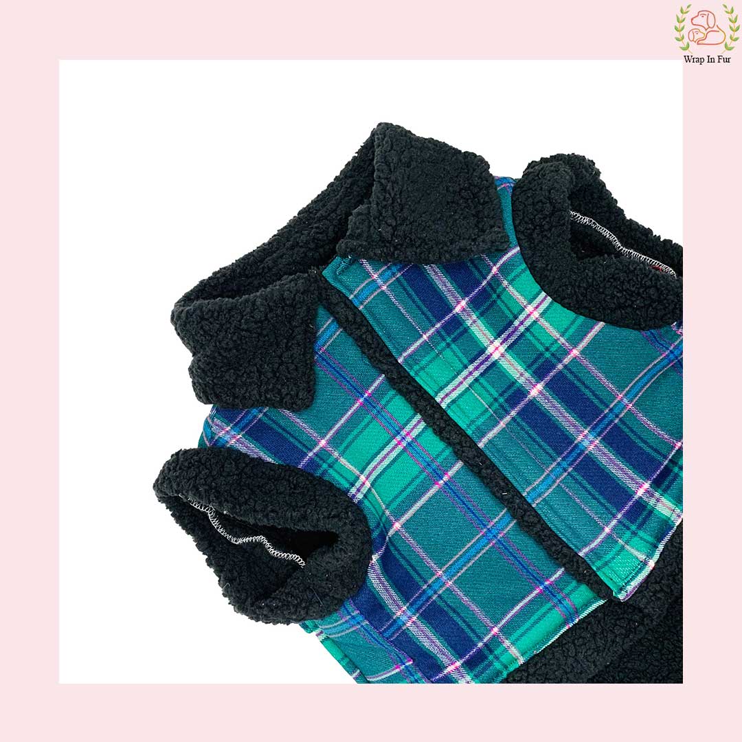 Green Blue Check Dog Jacket – Warm & Stylish Winter Wear 