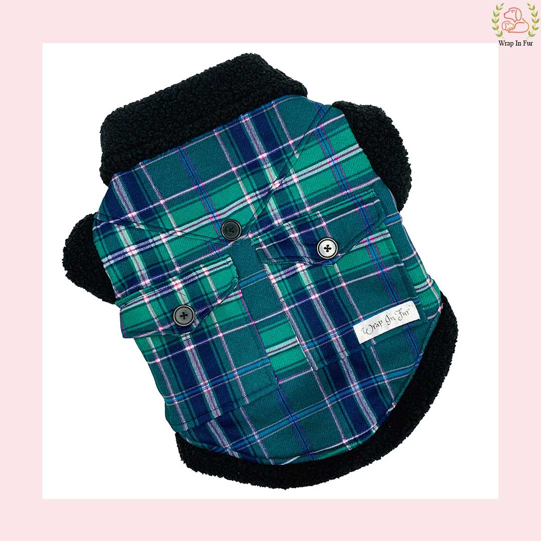 Green Blue Check Dog Jacket – Warm & Stylish Winter Wear