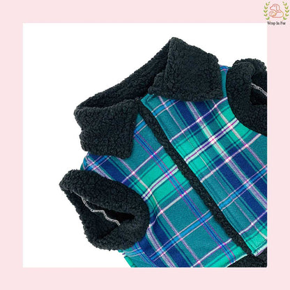Green Blue Check Dog Jacket – Warm & Stylish Winter Wear