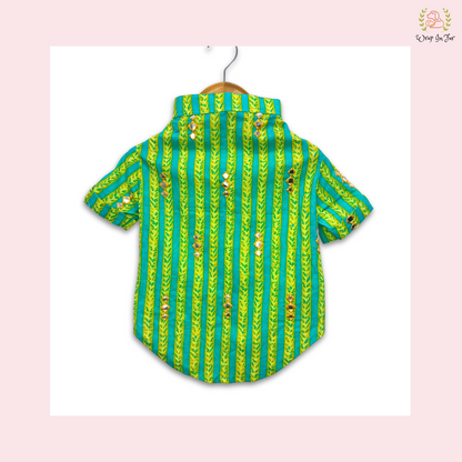 Green Blue Mirror-Work Dog Kurta - Premium Indian Dog Ethnic Wear Dress
