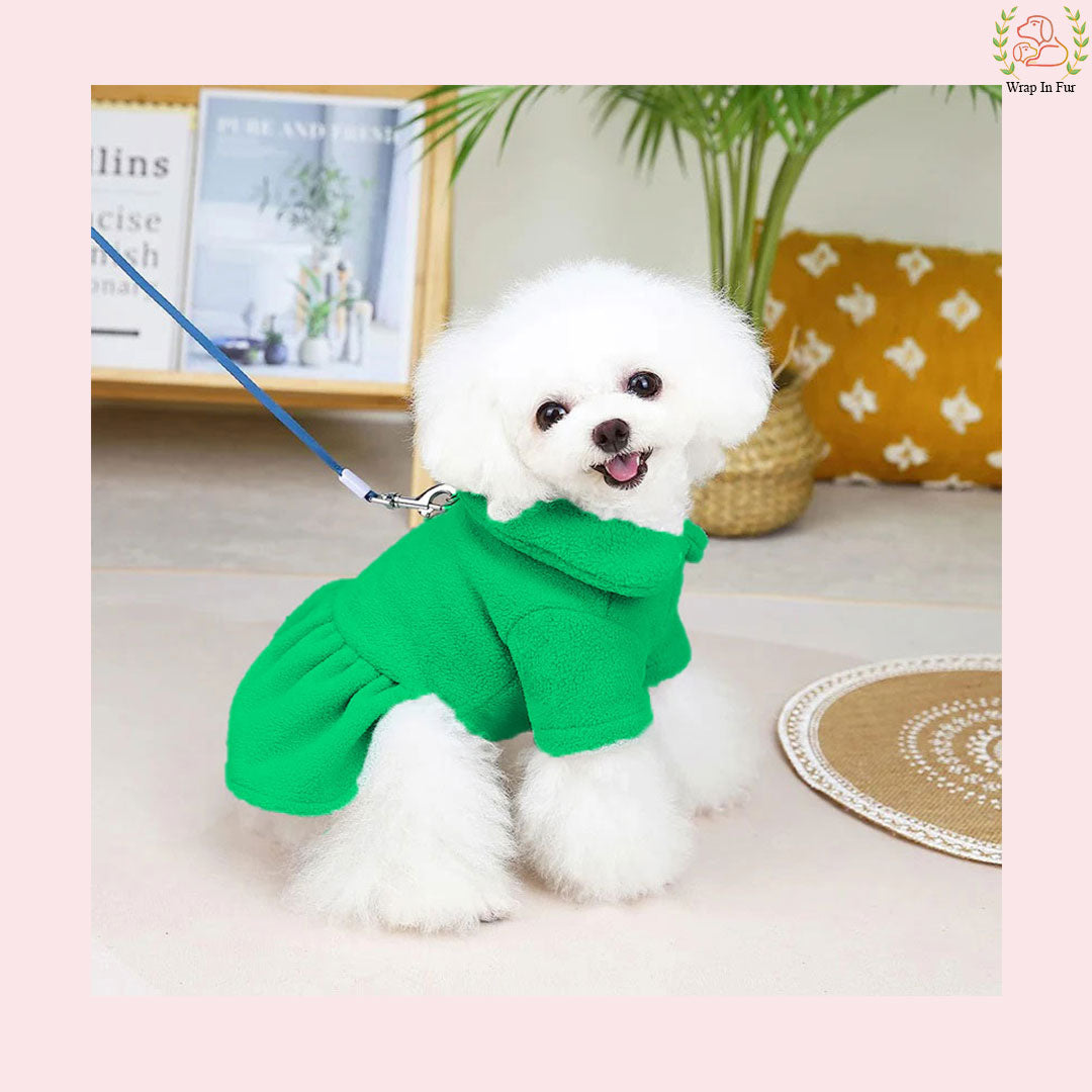 Green Cozy Winter Dog Frock – Soft & Stylish