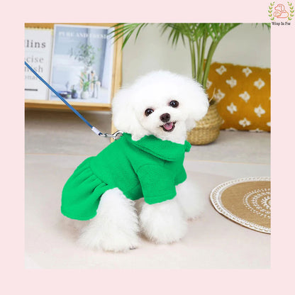 Green Cozy Winter Dog Frock – Soft & Stylish