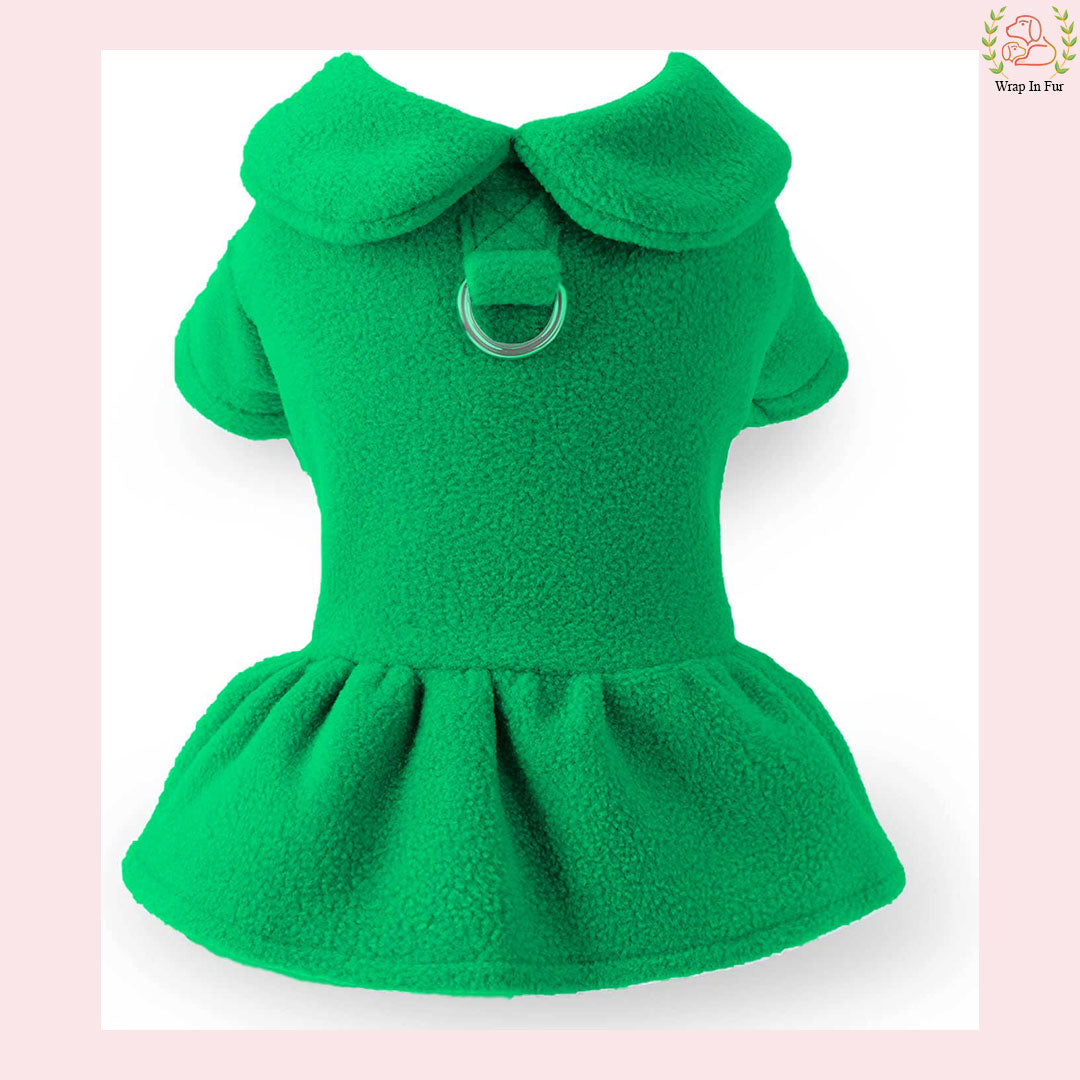 Green Cozy Winter Dog Frock – Soft & Stylish