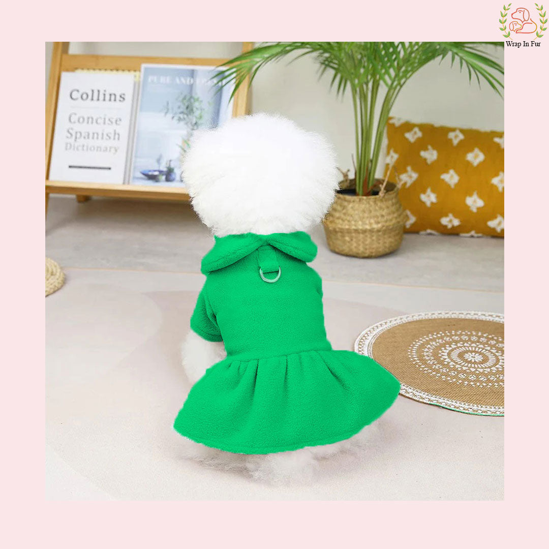 Green Cozy Winter Dog Frock – Soft & Stylish