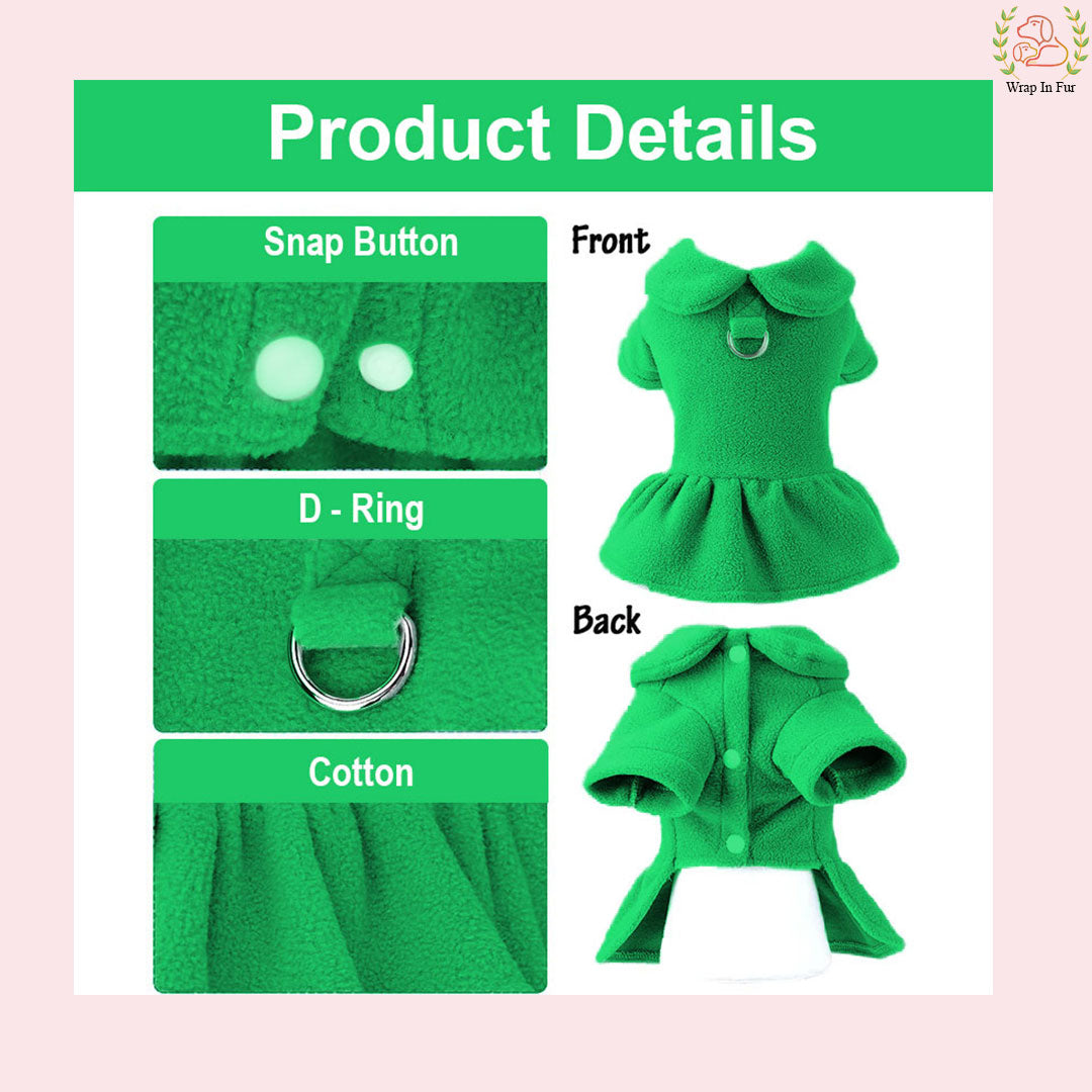 Green Cozy Winter Dog Frock – Soft & Stylish