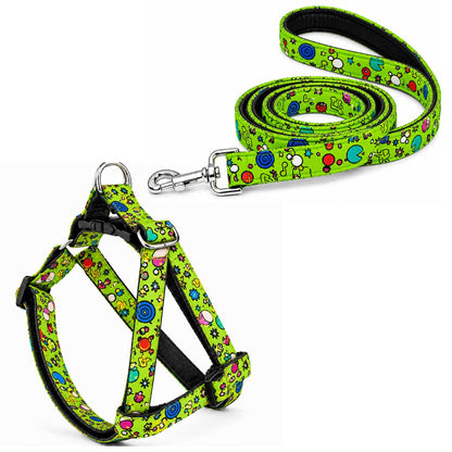 Green Fab Dog Harness With Leash