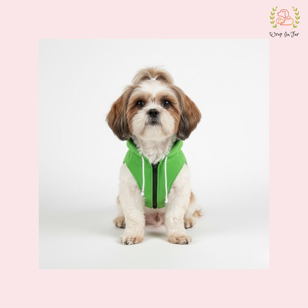 Green Sleeveless Dog Winter Hoodie – Warm Fleece Winter Wear