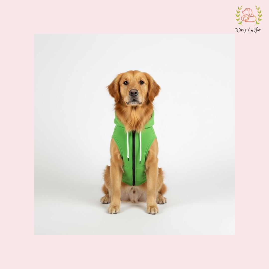 Green Sleeveless Dog Winter Hoodie – Warm Fleece Winter Wear