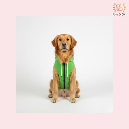 Green Sleeveless Dog Winter Hoodie – Warm Fleece Winter Wear