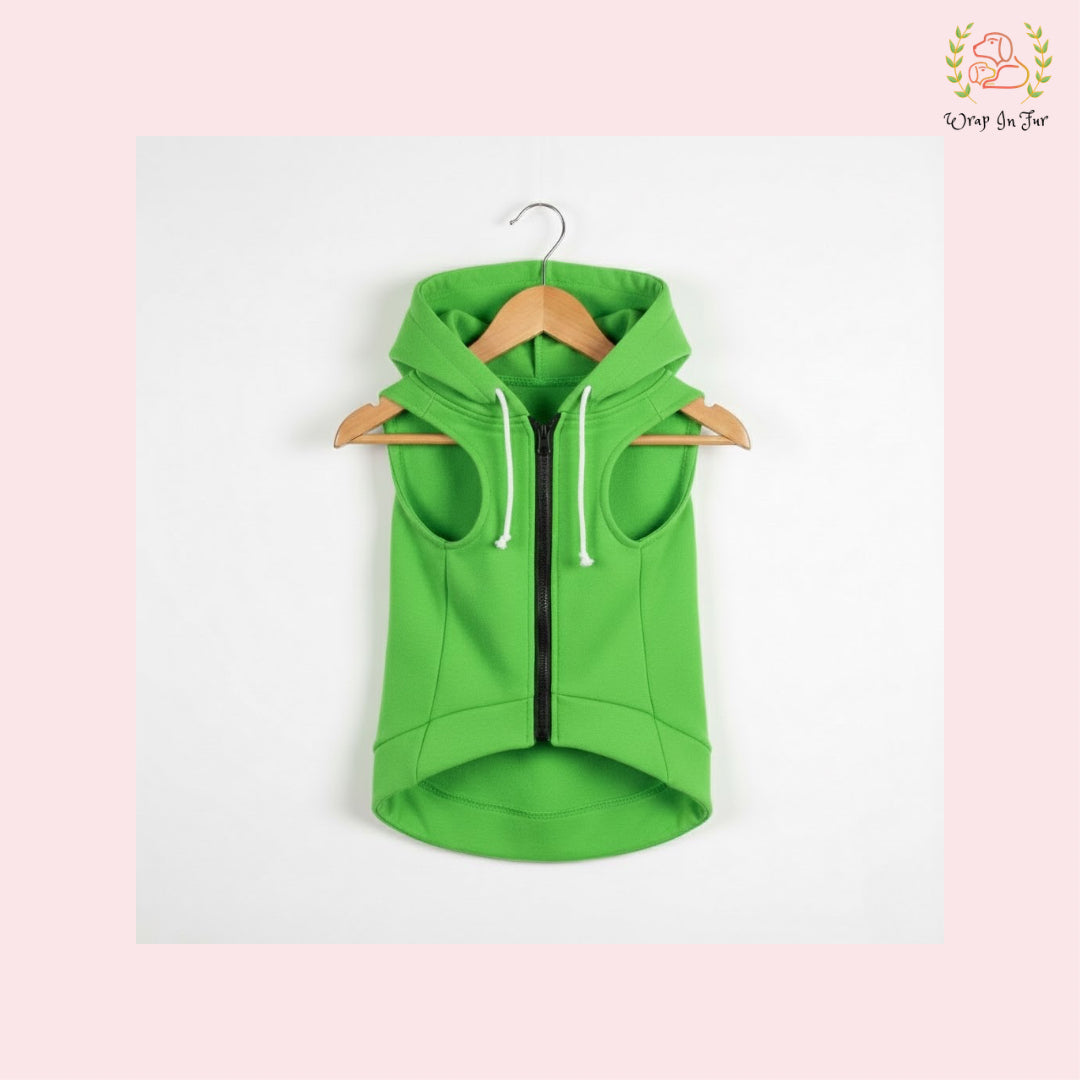 Green Sleeveless Dog Winter Hoodie – Warm Fleece Winter Wear