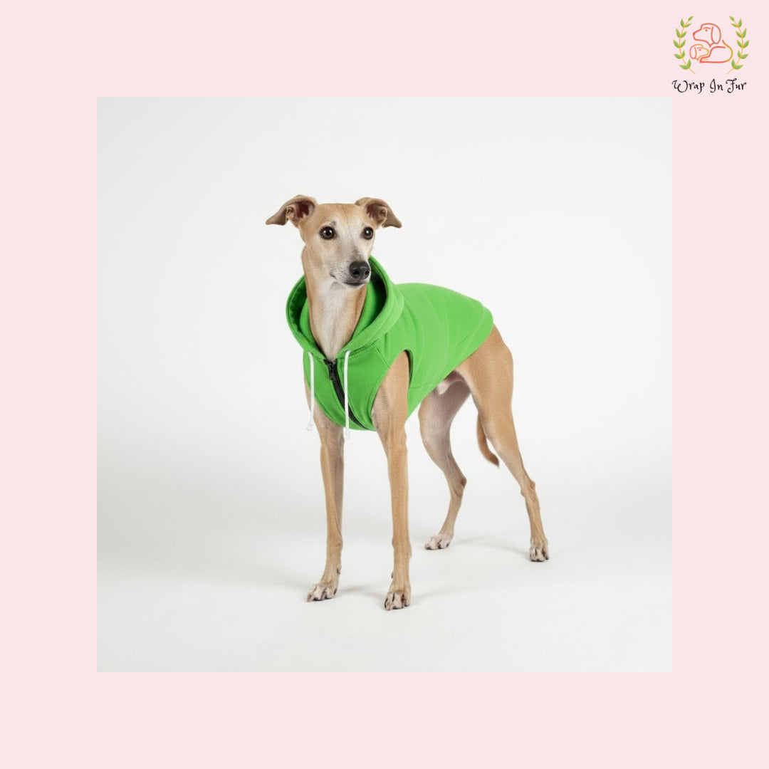 Green Sleeveless Dog Winter Hoodie – Warm Fleece Winter Wear