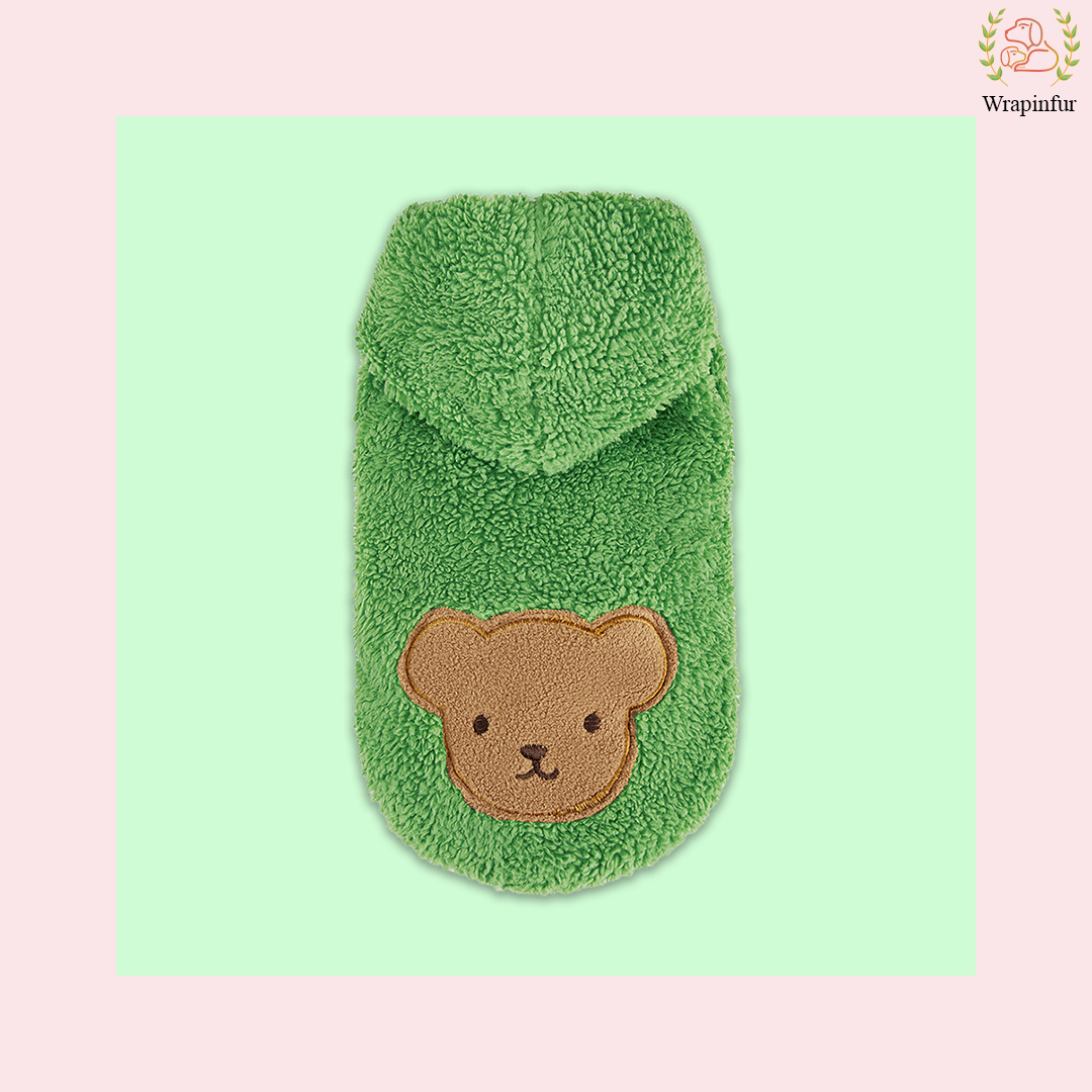 Green Teddy Dog Hoodie – Ultra Soft Winter Wear for Dogs