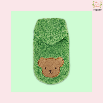 Green Teddy Dog Hoodie – Ultra Soft Winter Wear for Dogs