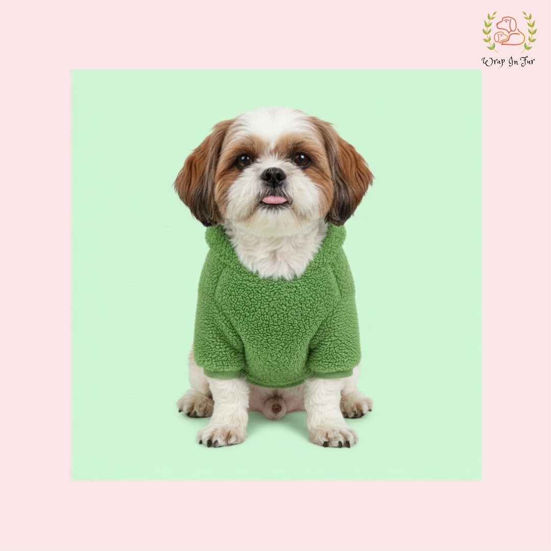 Green Teddy Dog Hoodie – Ultra Soft Winter Wear for Dogs