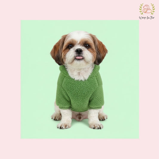 Green Teddy Dog Hoodie – Ultra Soft Winter Wear for Dogs