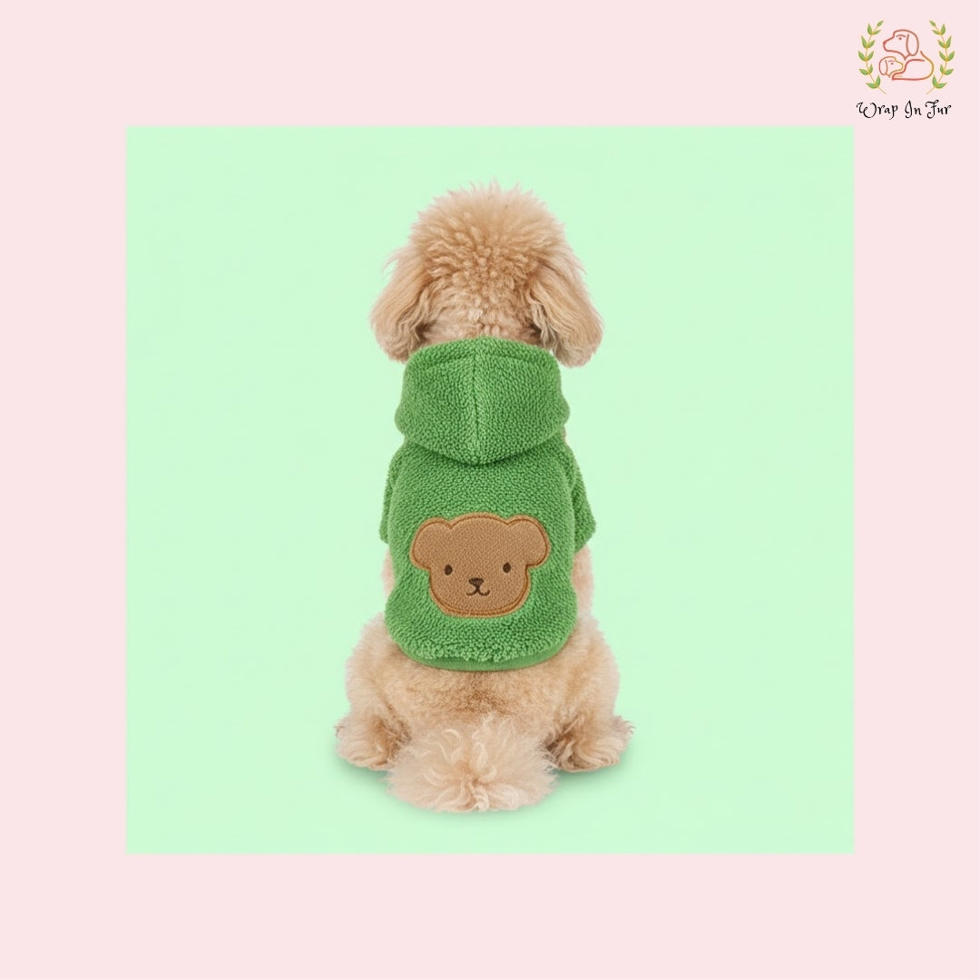 Green Teddy Dog Hoodie – Ultra Soft Winter Wear for Dogs