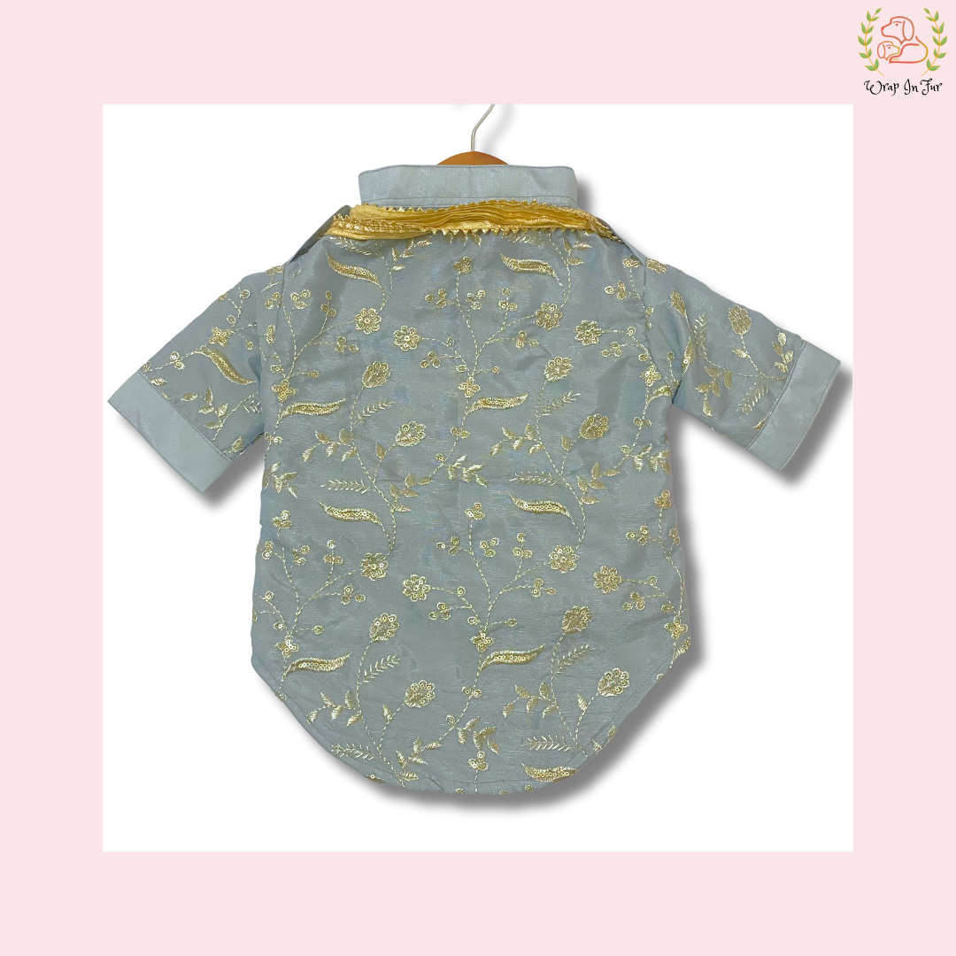 Grey Embroidered Dog Kurta - Royal Indian Dog Ethnic Wear Dress