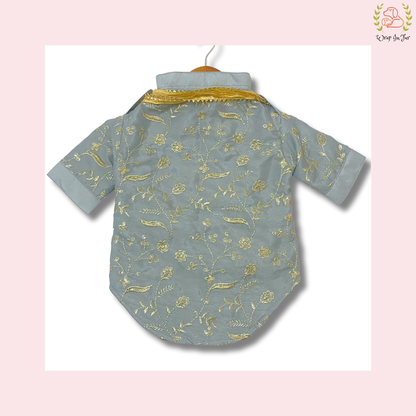 Grey Embroidered Dog Kurta - Royal Indian Dog Ethnic Wear Dress