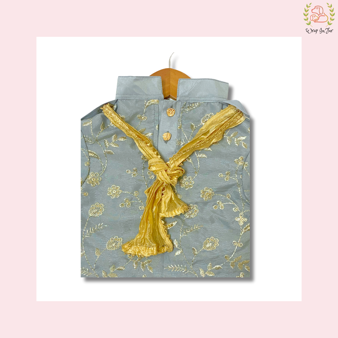 Grey Embroidered Dog Kurta - Royal Indian Dog Ethnic Wear Dress