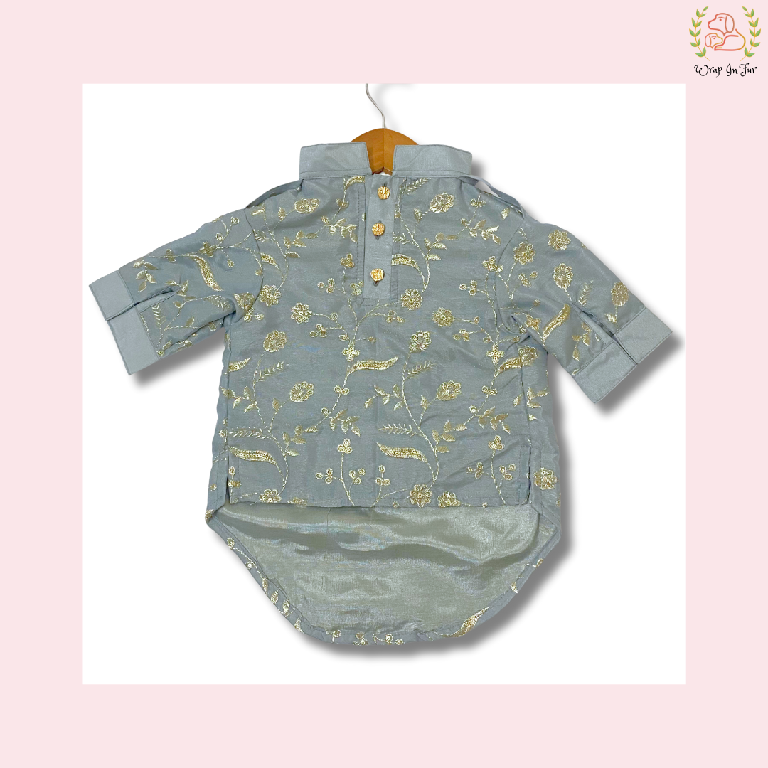 Grey Embroidered Dog Kurta - Royal Indian Dog Ethnic Wear Dress