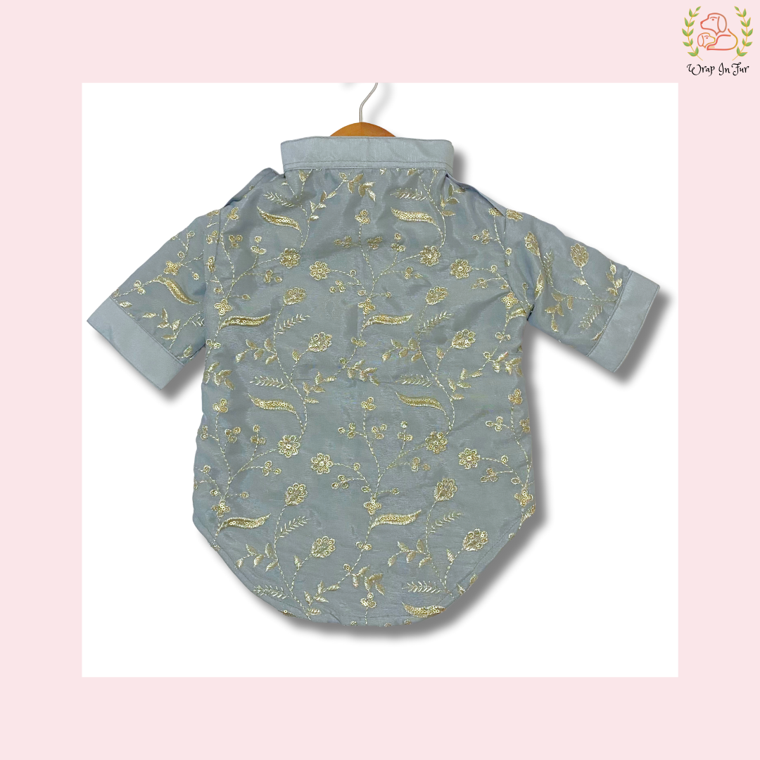 Grey Embroidered Dog Kurta - Royal Indian Dog Ethnic Wear Dress