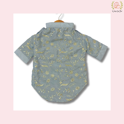 Grey Embroidered Dog Kurta - Royal Indian Dog Ethnic Wear Dress
