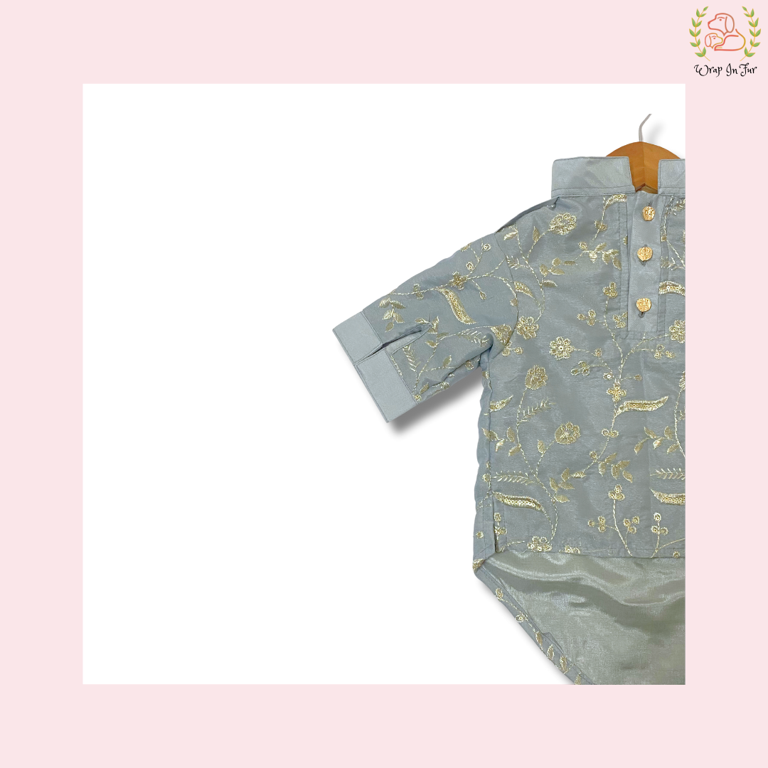 Grey Embroidered Dog Kurta - Royal Indian Dog Ethnic Wear Dress