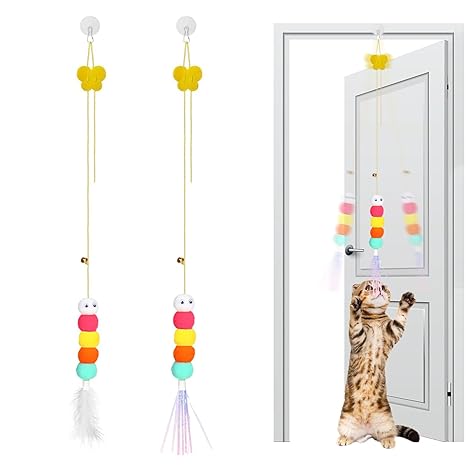 Hanging Cat Toy with Elastic Cord & Feather Teaser
