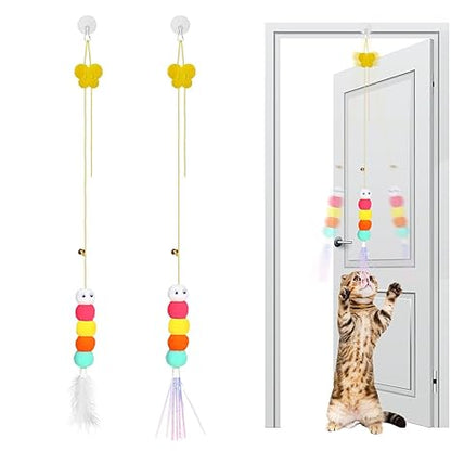 Hanging Cat Toy with Elastic Cord & Feather Teaser