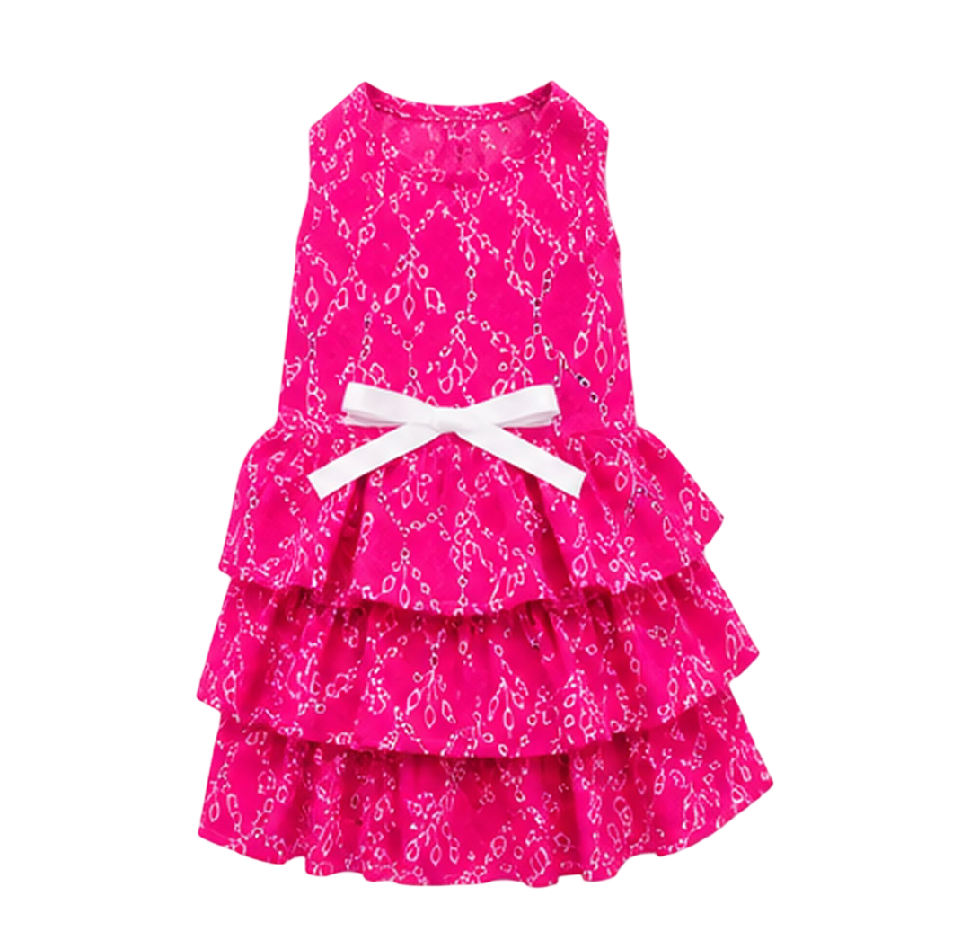 Hot Pink Embroidered Dog Princess Frock