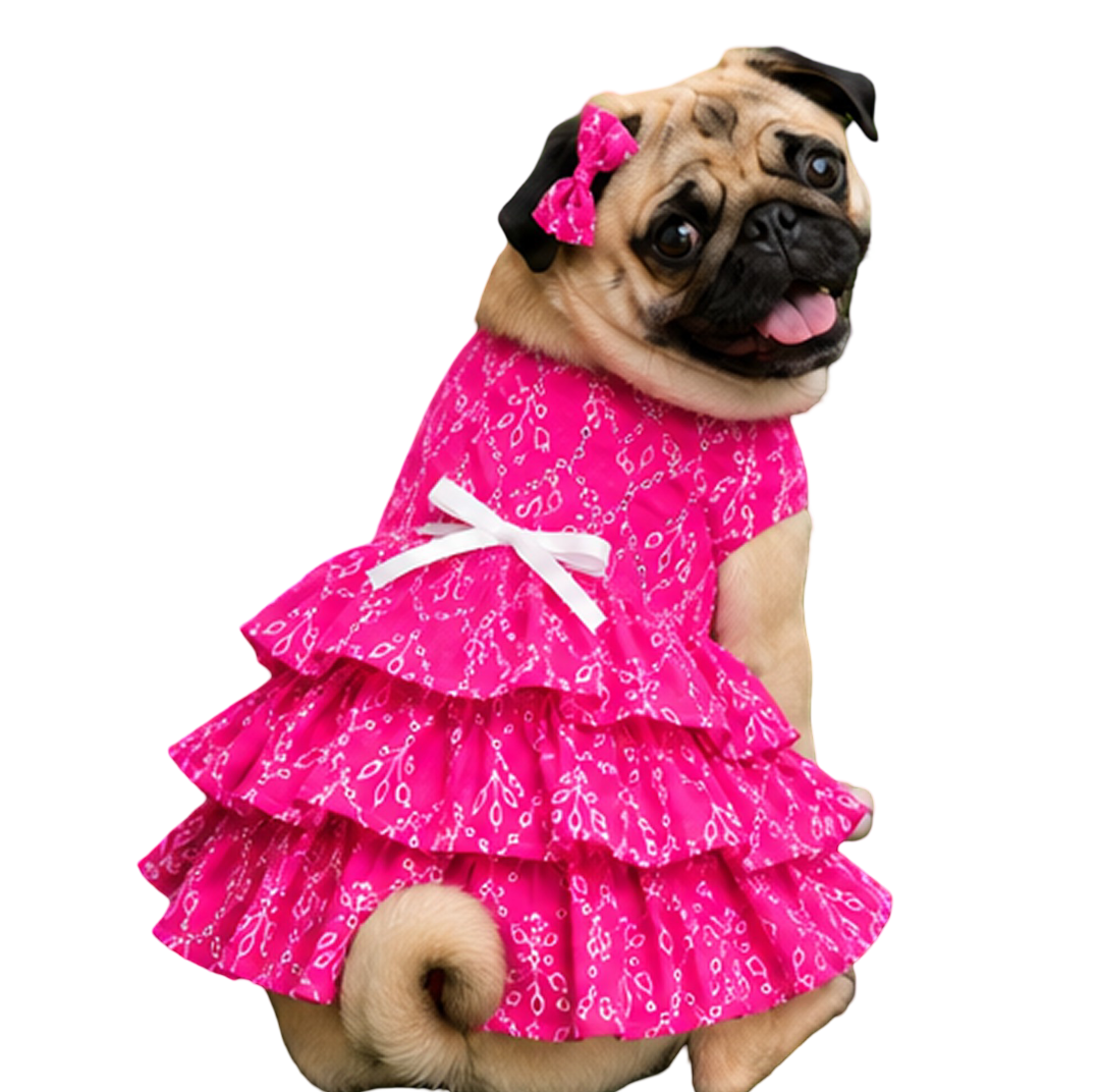 Hot Pink Embroidered Dog Princess Frock