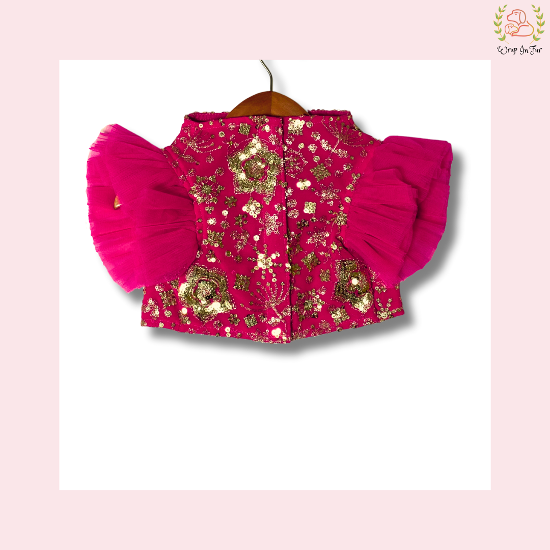 Hot Pink Ruffled Dog Lehenga Choli - Festive Wedding Outfit