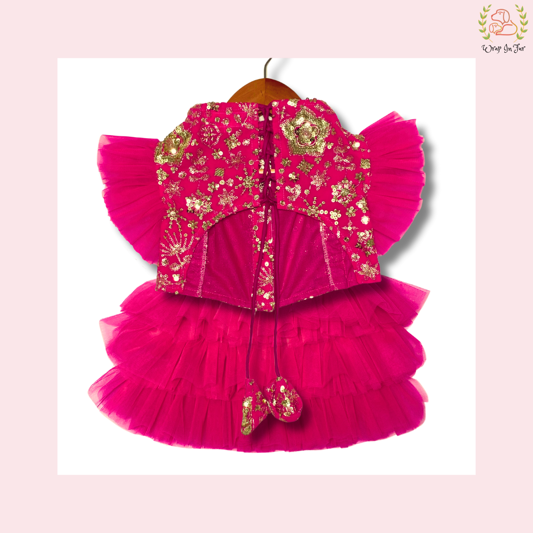 Hot Pink Ruffled Dog Lehenga Choli - Festive Wedding Outfit