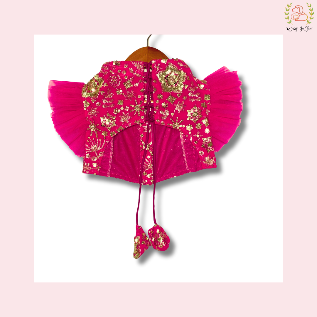 Hot Pink Ruffled Dog Lehenga Choli - Festive Wedding Outfit