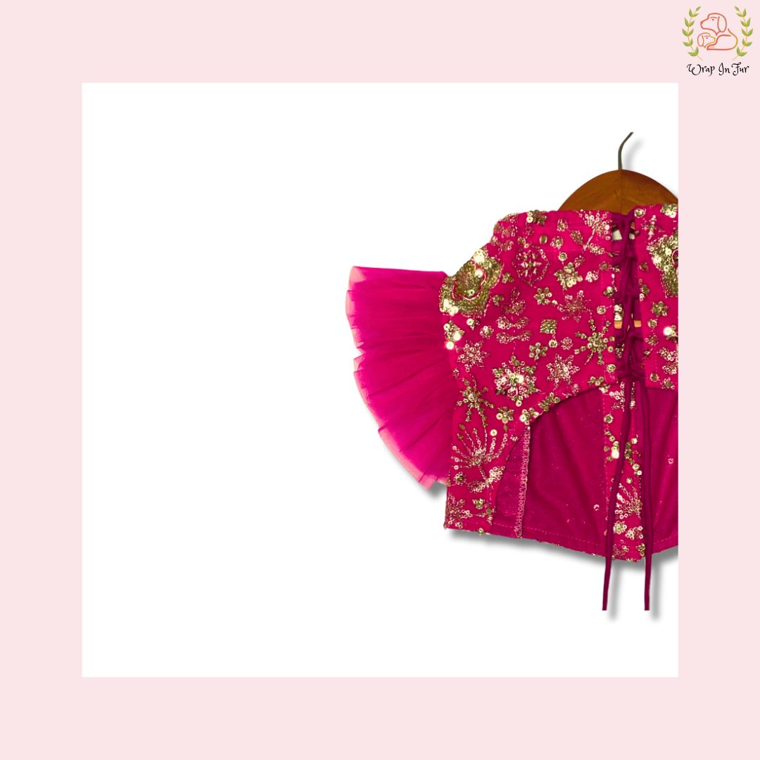 Hot Pink Ruffled Dog Lehenga Choli - Festive Wedding Outfit