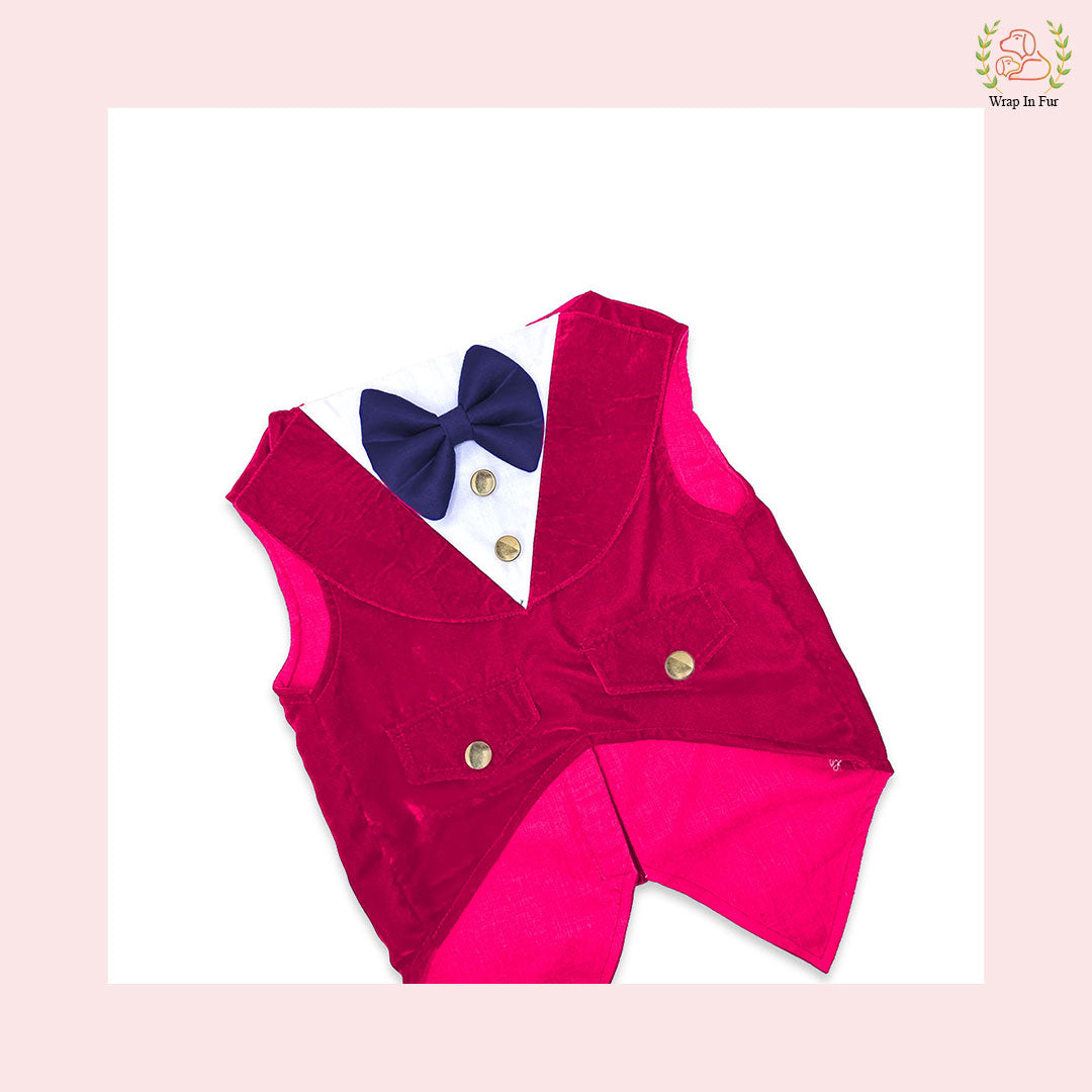 Hot Pink Velvet Dog Tuxedo Vest - Formal Wedding Suit