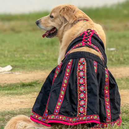 Black Mirror Work Lehenga Choli For Dogs