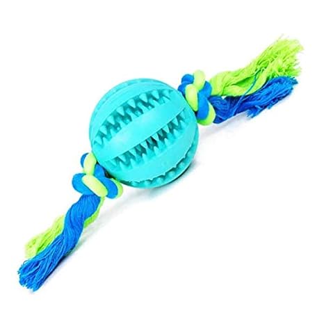 Interactive Dog Chew Ball with Cotton Rope(Blue)