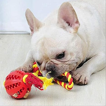 Interactive Dog Chew Ball with Cotton Rope(Blue)
