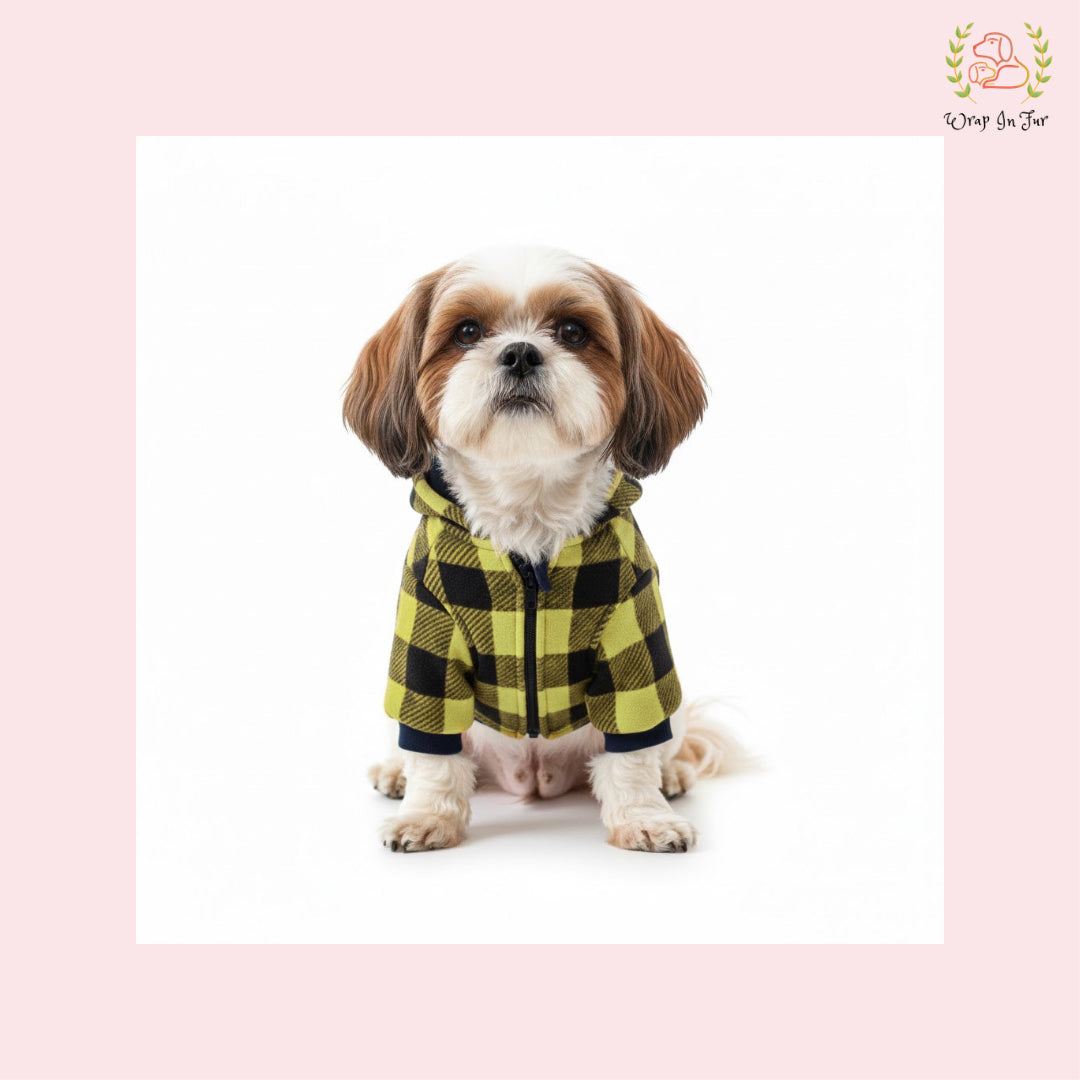 Lemon Yellow Plaid Dog Winter Hoodie – Warm Winter Clothes for Dogs