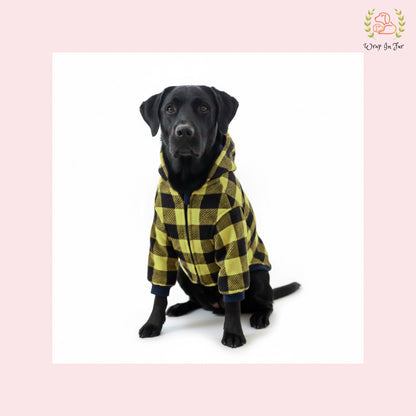 Lemon Yellow Plaid Dog Winter Hoodie – Warm Winter Clothes for Dogs