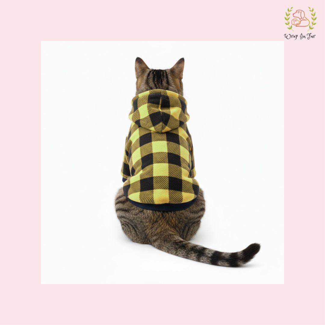 Lemon Yellow Plaid Dog Winter Hoodie – Warm Winter Clothes for Dogs