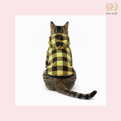 Lemon Yellow Plaid Dog Winter Hoodie – Warm Winter Clothes for Dogs