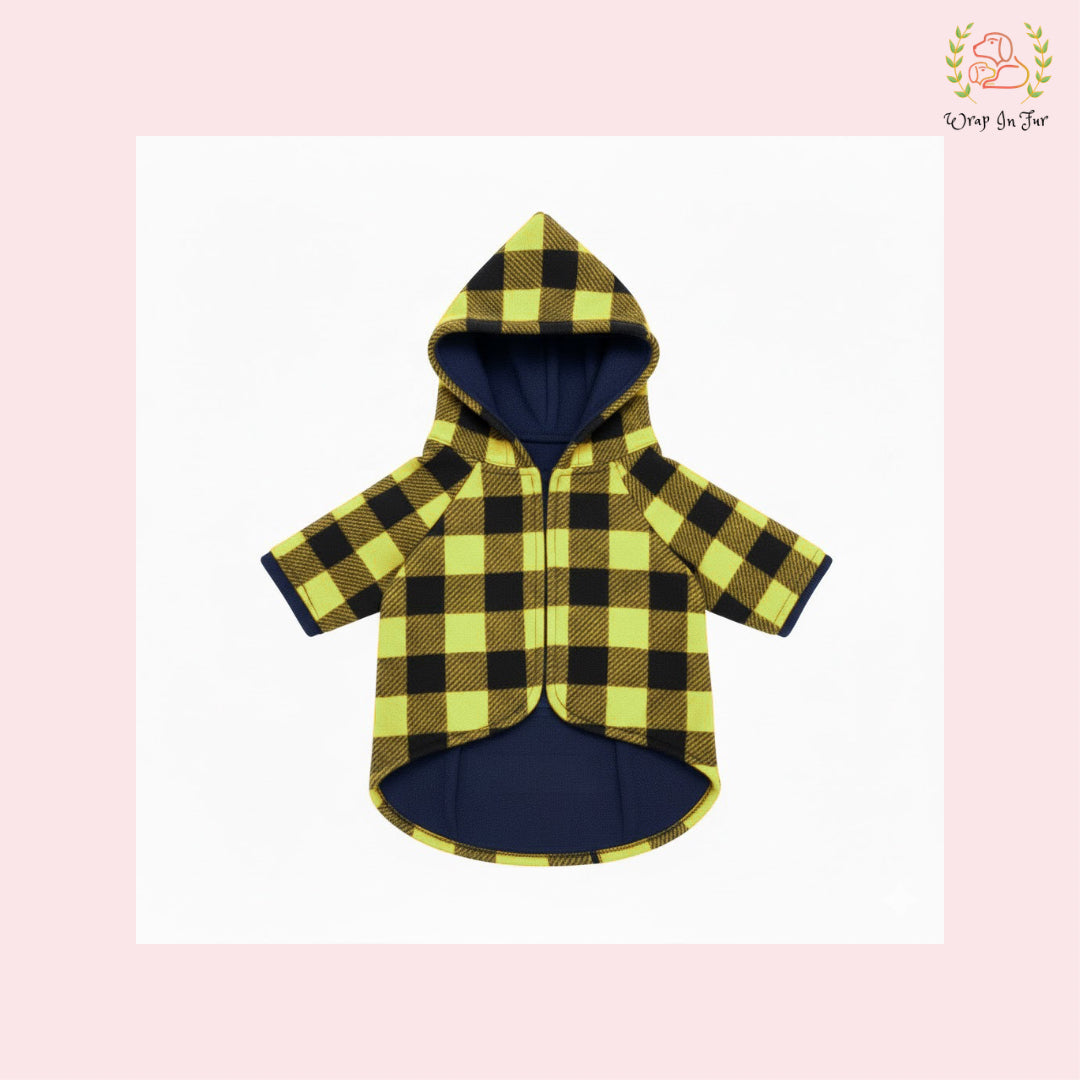 Lemon Yellow Plaid Dog Winter Hoodie – Warm Winter Clothes for Dogs