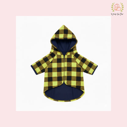 Lemon Yellow Plaid Dog Winter Hoodie – Warm Winter Clothes for Dogs