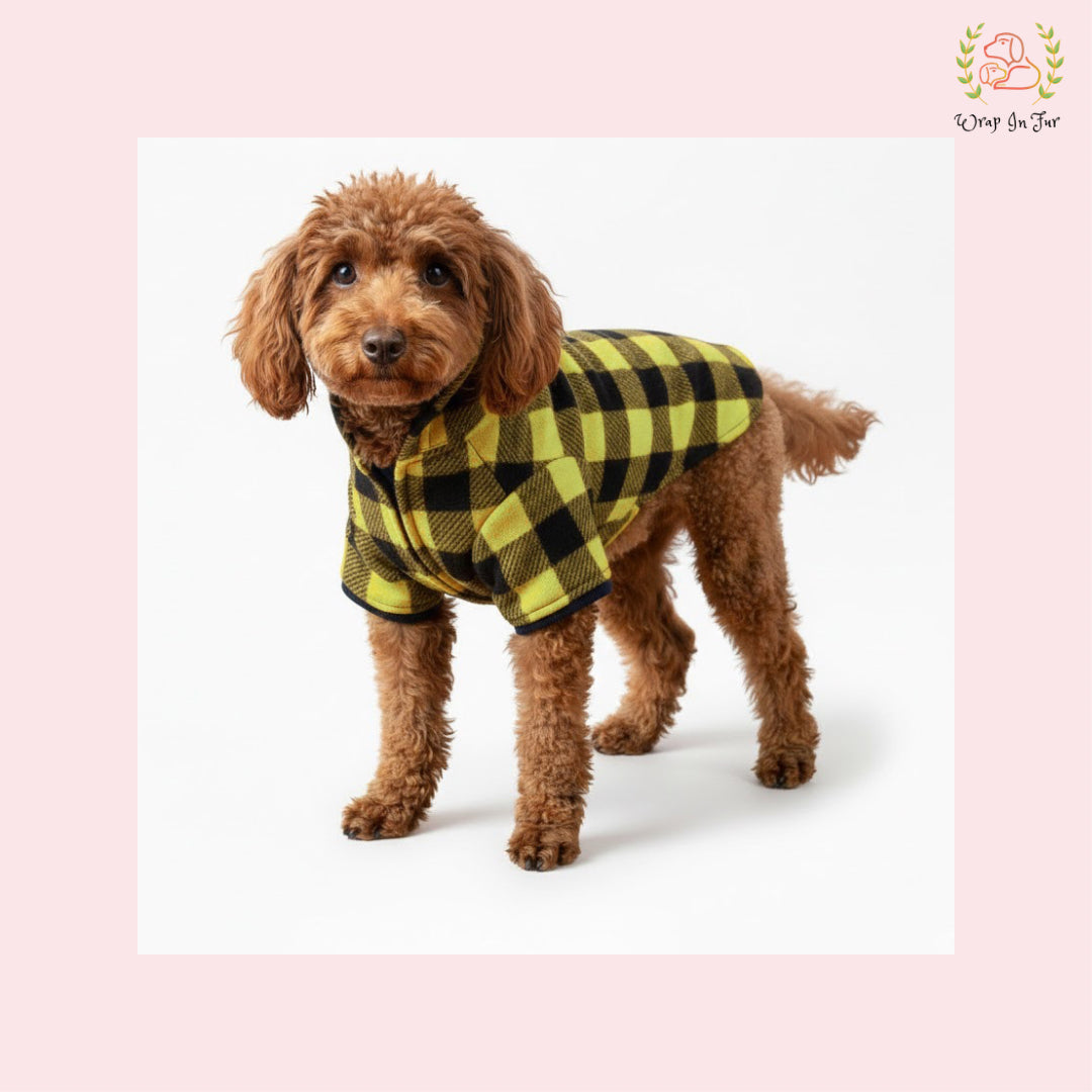 Lemon Yellow Plaid Dog Winter Hoodie – Warm Winter Clothes for Dogs
