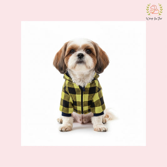 Lemon Yellow Plaid Dog Winter Hoodie – Warm Winter Clothes for Dogs