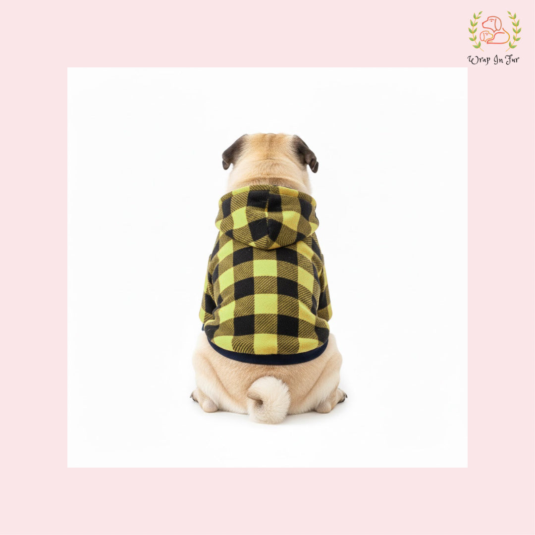Lemon Yellow Plaid Dog Winter Hoodie – Warm Winter Clothes for Dogs