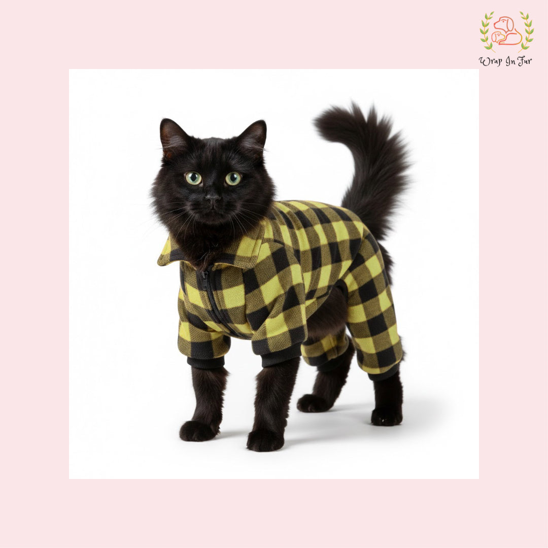 Lemon Yellow Plaid Dog Winter Jumpsuit – Cozy Warm Dog Clothes