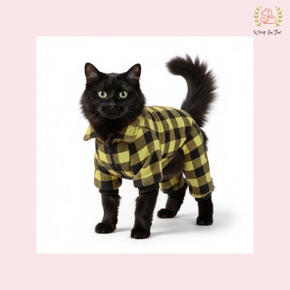 Lemon Yellow Plaid Dog Winter Jumpsuit – Cozy Warm Dog Clothes